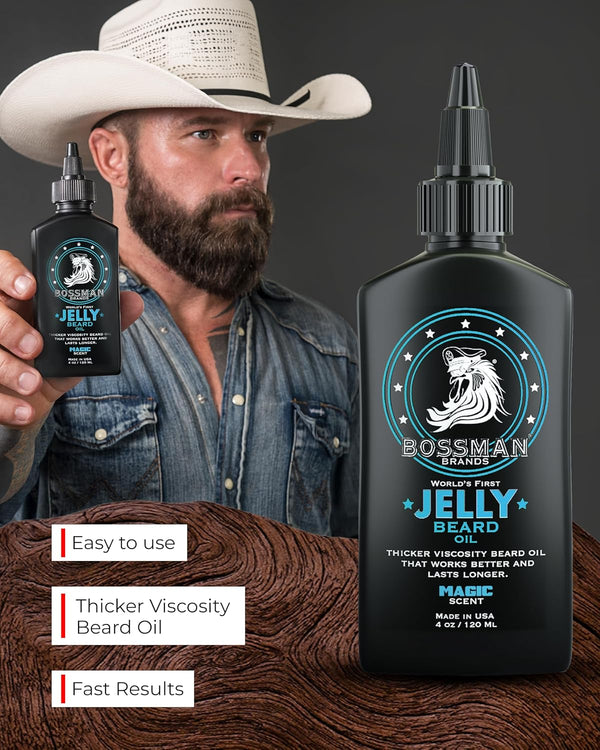 Bossman Jelly Beard Oil for Men (4 Oz, Magic Scent) â Softens, Moisturizes & Conditions with Natural Ingredients