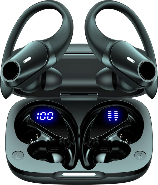 GOLREX Wireless Earbuds Bluetooth Headphones 80H Playtime Ear Buds with Wireless Charging Case & Dual LED Power Display Over-Ear Earphones with