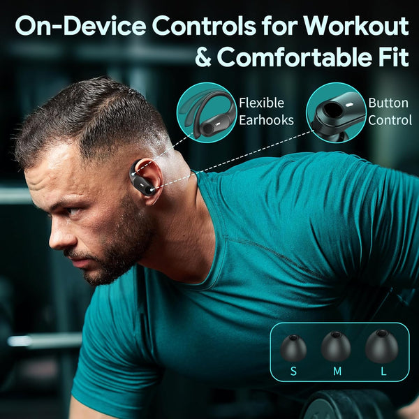 GOLREX Wireless Earbuds Bluetooth Headphones 80H Playtime Ear Buds with Wireless Charging Case & Dual LED Power Display Over-Ear Earphones with
