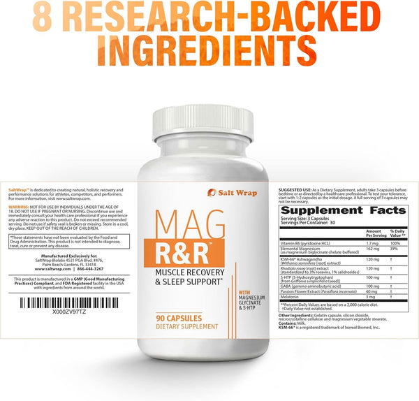Saltwrap Mag R&R - Nighttime Muscle Cramps Support, Natural Sleep Support for Adults with Magnesium Glycinate for Muscle Spasm and Leg Cramps