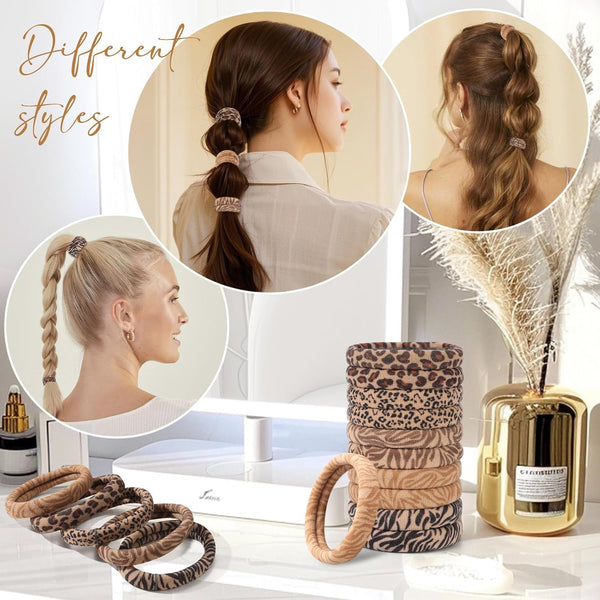 Bessrung 100PCS Seamless Elastic Hair Ties for Women Girls, No Damage Ponytail Holders for Thin Thick Hair, Leopard Animal Print Hair Bands for