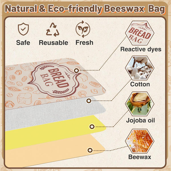 2Pcs Beeswax Bread Bags for Homemade Bread - Reusable Cotton Sourdough Breads Storage Bags, Large Beeswax Wraps Breads Storage to Keep Fresh,