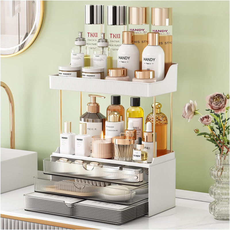 3 Drawers Bathroom Counter Organizer, 5 Tier Makeup Organizer, Versatile Perfume Organizer, Ideal for Bathroom Storage, Vanity, Large Skincare,