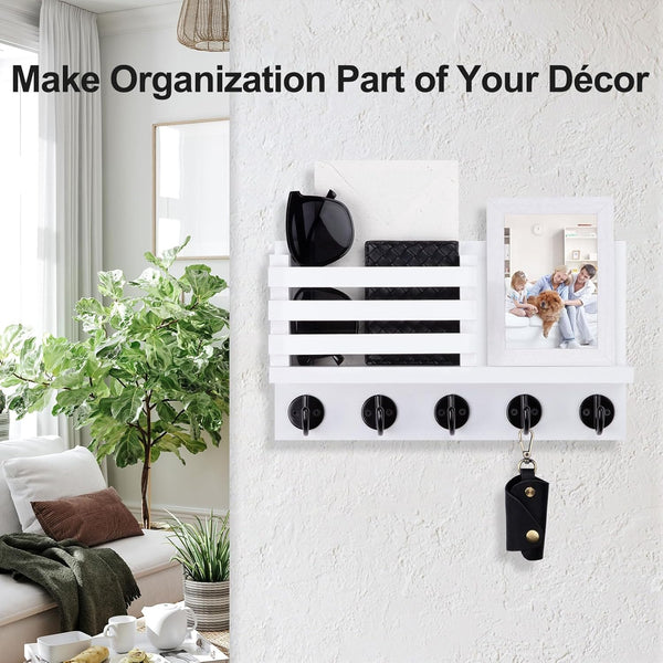 Key Holder for Wall â Decorative Wooden Mail Holder and Key Shelf with Mounting Hardware, Installation Guide â Paulownia Wood with 5 Metal Key