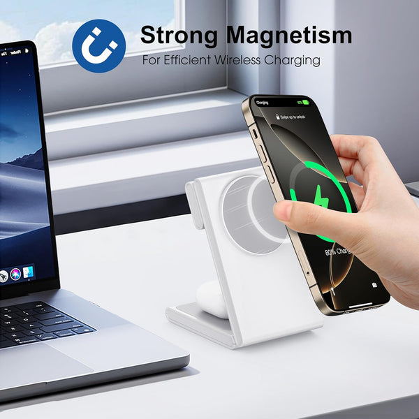 Wireless Charging Station with 20W USB C Adapter, 3 in 1 Magnetic Foldable Travel Charger Stand for Iphone 16 15 14 13 12 Series, Compatible with