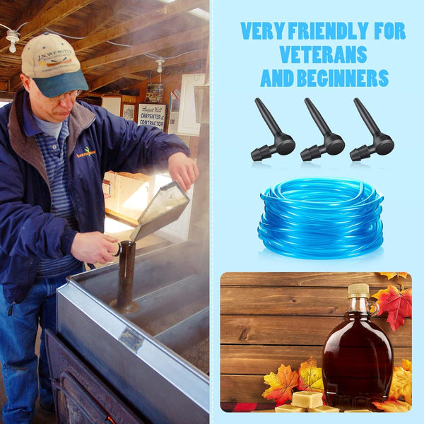 Plastic Maple Tree Taps - 50 Feet Tubing Line with 10 Pieces for Maple & Birch Syrup Supplies