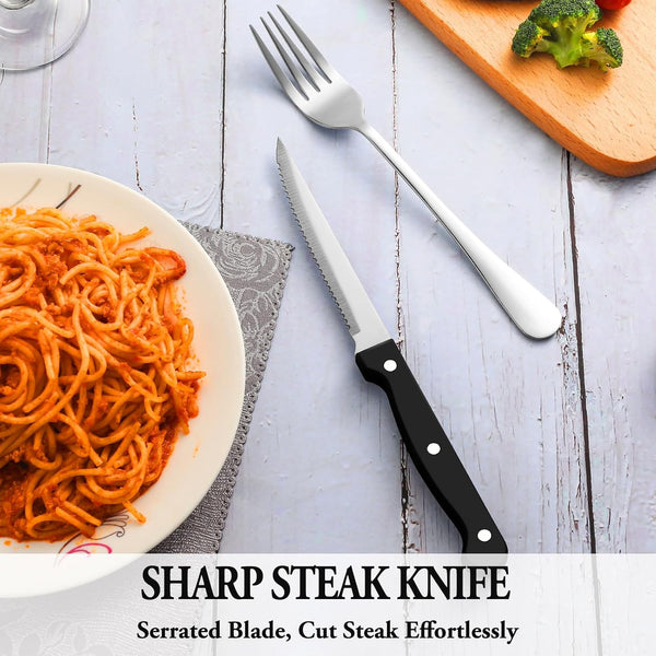 24 Pcs Silverware Set with Steak Knives Service for 4,Stainless Steel Flatware Set,Mirror Polished Cutlery Utensil Set,Home Kitchen Eating