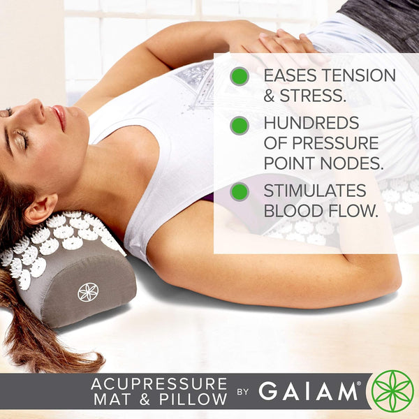 Gaiam Acupressure Mat and Pillow Set, Acupuncture Style Massage Mat & Pillow, Relief for Sciatic Nerve, Muscle Tension, Fibromyalgia, Neck,