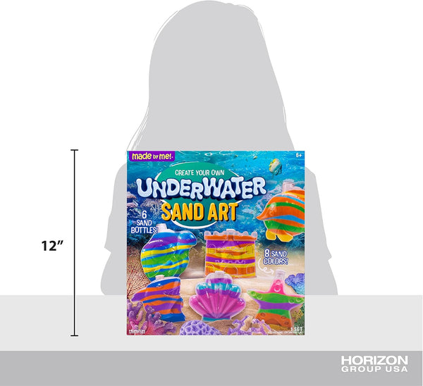 Made by Me Create Your Own Underwater Sand Art, Includes 6 Ocean-Themed Bottles, 8 Sand Colors, Glitter, & Funnel, Great Staycation or Group