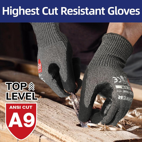 Schwer Proguard Highest Level Cut Resistant Work Gloves PR3326 for Extreme Protection?Ansi A9 Cut Gloves with Reinforced Thumb, Non Slip,