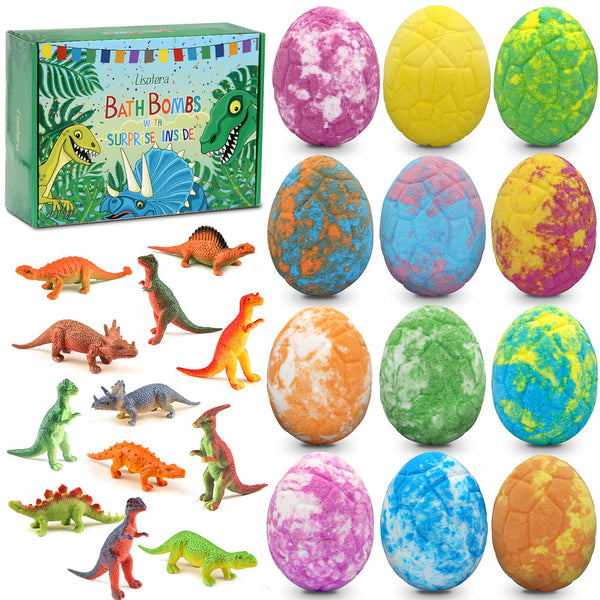 Easter Bath Bombs for Kids with Surprise Toys inside - Perfect Basket Stuffers, 12Pcs Dino Egg Bath Bombs Gift Set, Gentle and Kids Safe Bubble