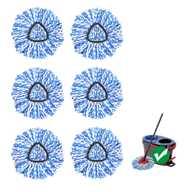 Spin Mop Replacement Head Rinseclean 2-Tank System, 6 Pack Mop Head Replacement, Microfiber, Machine Washable, Easy to Replace and Deep Cleaning