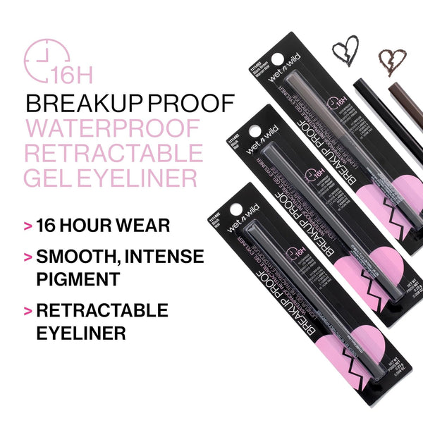 Wet N Wild Mega Last Breakup Proof Retractable Gel Eyeliner - Waterproof 16-Hour Long-Lasting Wear, Cruelty-Free & Vegan - Charcoal
