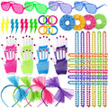 YAROMO 80S 90S Party Favors Birthday Supplies, Hip Hop Theme Gift Neon Earrings Glasses Gloves Necklace Slap Bracelet Neon Hair Scrunchies 80S 90S