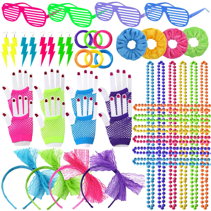 YAROMO 80S 90S Party Favors Birthday Supplies, Hip Hop Theme Gift Neon Earrings Glasses Gloves Necklace Slap Bracelet Neon Hair Scrunchies 80S 90S