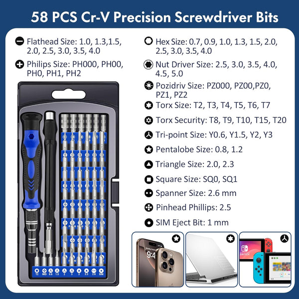 XOOL 62 in 1 Precision Screwdriver Kit, Electronics Repair Tool Kit, Magnetic Driver Kit with Flexible Shaft, Extension Rod for Mobile Phone,