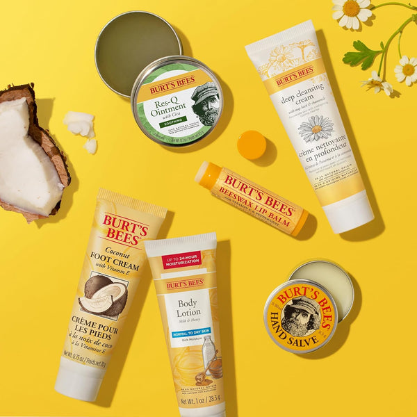 Burt'S Bees Gifts Ideas - Timeless Minis Set, 6 Products - Beeswax Lip Balm, Coconut Foot Cream, Honey Body Lotion, Deep Cleansing Cream, Res-Q