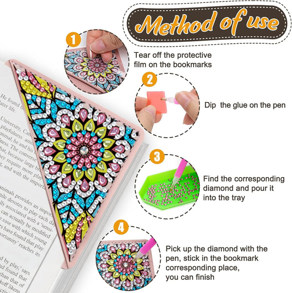4 Pcs Diamond Painting Bookmarks, DIY Diamond Art Kits for Adults, Book Corner - Protecting Bookmark Craft Supplies Kits for Book Lovers(Mandala)