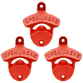 Red Bottle Opener Wall Mounted Rustproof Metal Mountable Beer Soda Top Opener for Home Bar Kitchen (Pack of 3)