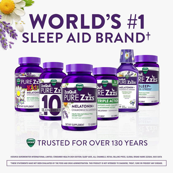 Zzzquil Pure Zzzs Advanced Melatonin Gummies, Melatonin 10Mg, Sleep Aid, with Chamomile & Lavender, Melatonin Sleep Gummies, Sleep Aids for