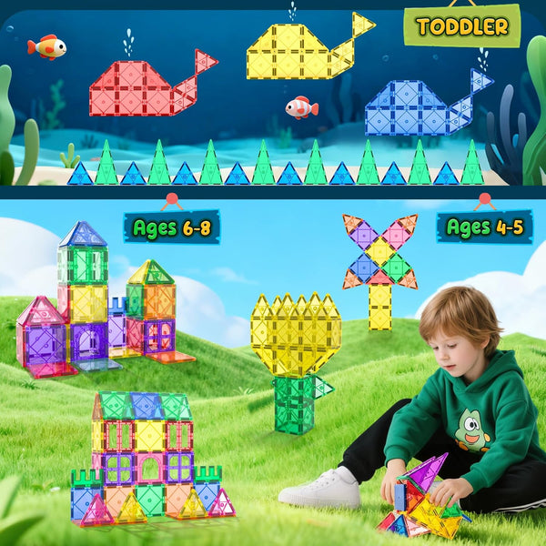 Magnetic Tiles Toddler Toys Magnetic Building Blocks for Kids Ages 3-12 STEM Educational Toys for Girls & Boys Sensory Play for Preschool Learning