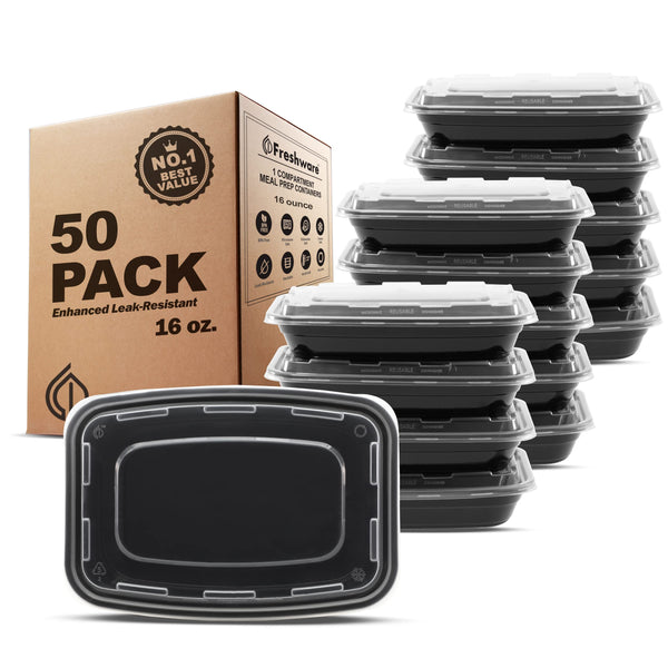 Freshware Meal Prep Containers [50 Pack] 1 Compartment Food Storage Containers with Lids, Bento Box, BPA Free, Stackable,