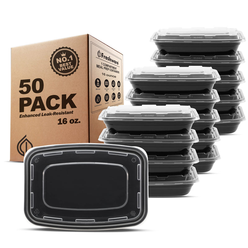 Freshware Meal Prep Containers [50 Pack] 1 Compartment Food Storage Containers with Lids, Bento Box, BPA Free, Stackable,