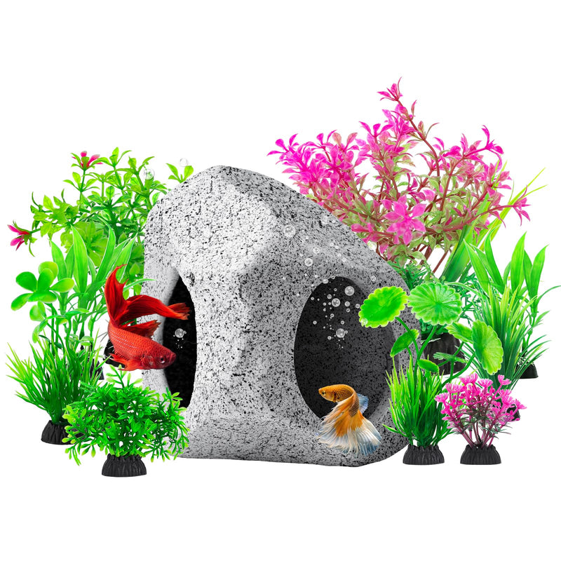 CousDUoBe 10Pcs Aquarium Hideaway Rock Cave Fish Tank Decorations quarium,Betta Toys Hideout Stones House,Safe and Non-Toxic Ceramic Fish Tank