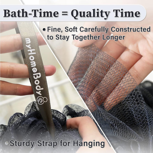Myhomebody Large 70G Loofah Sponge, Body Scrubber, Bath Sponge, Loofah for Women, Men, Exfoliating Sponge Shower Pouf with Activated Charcoal - 3