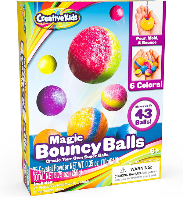 Creative Kids Magic Bouncy Balls - DIY STEM Toys - Science Kit for Kids - 25 Multicolor Bags & 5 Molds Makes up to 43 Balls