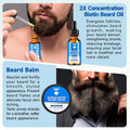 Beard Growth Oil & Beard Balm - Beard Growth Kit with 2X Concentration Biotin for Men, Natural Ingredients with Argan Oil, Jojoba Oil and Vitamin