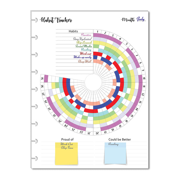 Habit Tracker Inserts for 9 Disc Planners, Habit Log, Resolution Tracker, Monthly Habit Planner for Medium Size Planners (9 Disc Classic (7" X 9.25"))