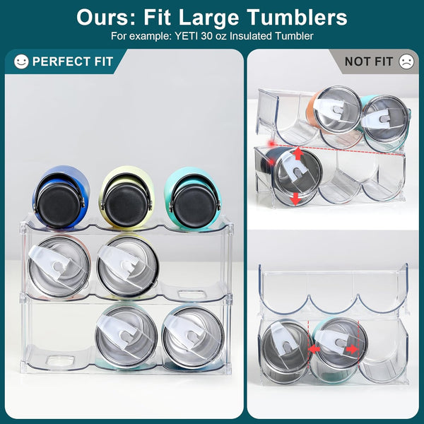 LARGER Compartment - Stackable Water Bottle Organizer Holder - for Stanley & Others' Large Tumbler - Clear Wine Rack, Cup Bottle Holder for