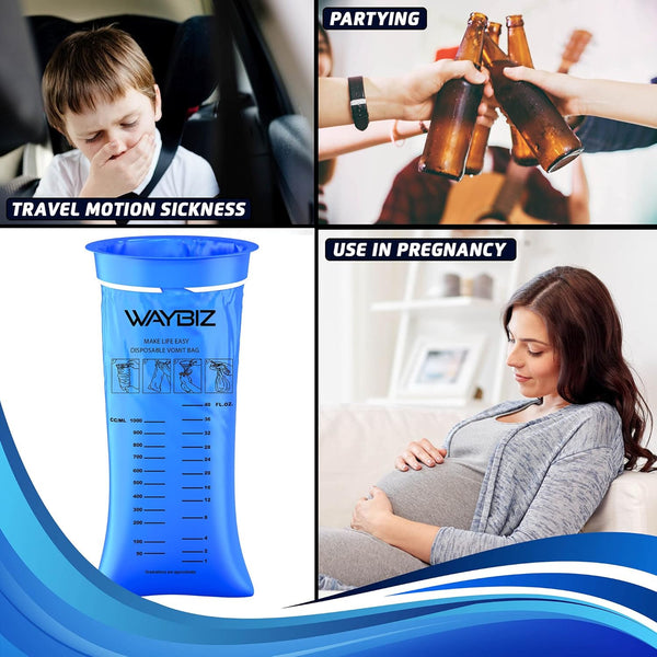 Vomit Bags 16 Pack 1000 Ml, Non-Transparent Disposable Barf Bag, Throw up & Emesis Bag for Nausea Travel Motion Morning Air Sea & Car Sickness