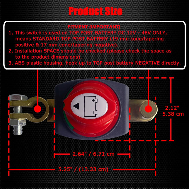 Ampper Top Post Battery Disconnect Switch, 12-48 V Battery Power Cut Master Switch Disconnect Isolator for Car, Vehicle,