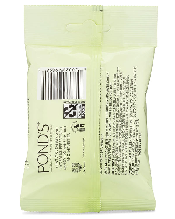 Pond'S Purify & Refresh Facial Wipes with Aloe Vera, Makeup Remover, Gently Cleanses and Hydrates, Pre Moistened, 10 Count, 4-Pack (40 Wipes)