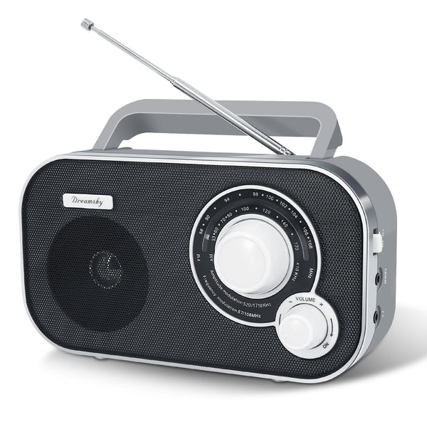 DreamSky AM FM Portable Radio Plug In Wall or Battery Operated for Home & Outdoor, Strong Reception & Sound, Large Dial Easy to Use, Transistor