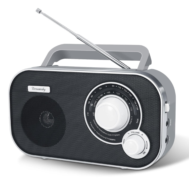 DreamSky AM FM Portable Radio Plug In Wall or Battery Operated for Home & Outdoor, Strong Reception & Sound, Large Dial Easy to Use, Transistor