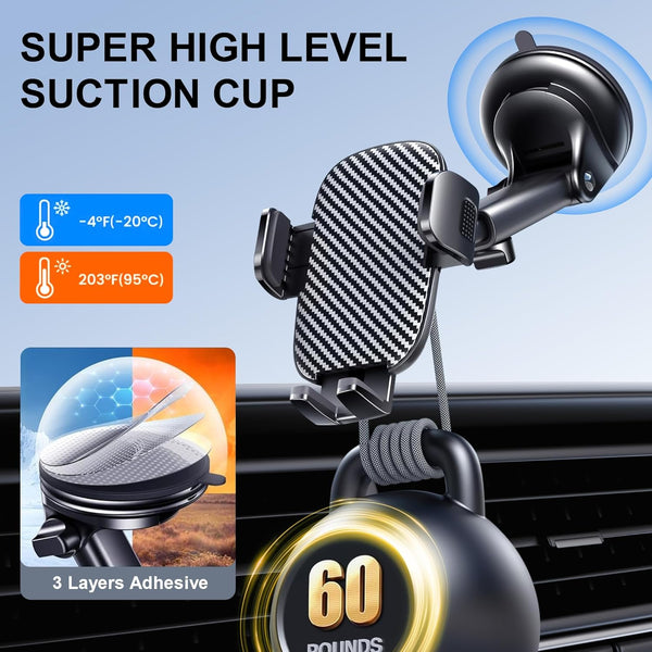 Phone Holder Car Mount for Iphone [Powerful Suction] Phone Mount for Car Dashboard Windshield Air Vent Universal Accessories [Thick Cases