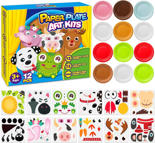 V-Opitos Arts and Crafts Kits for Kids, 12 Pack Simple Animal Paper Plate Crafts for Toddler Age of 2, 3, 4, 5 Years Old, Fun Preschool Classroom