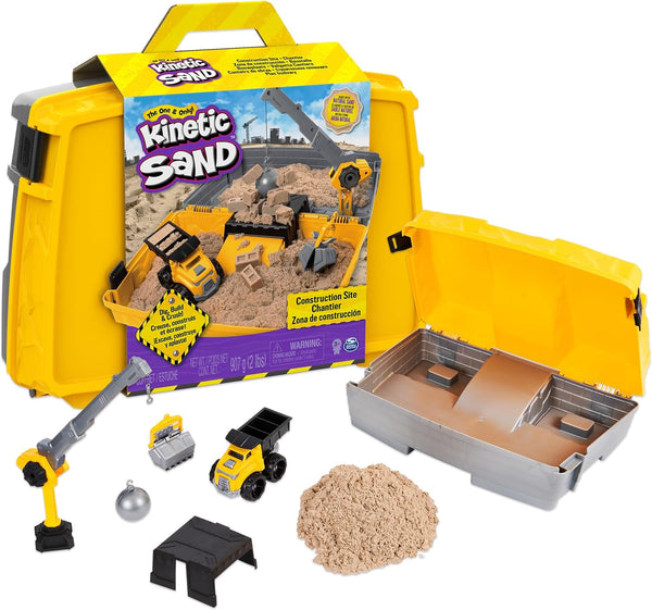 Kinetic Sand, Construction Site Folding Sandbox with 2Lbs Play Sand & Toy Truck, Sensory Toys for Kids Ages 3 and Up