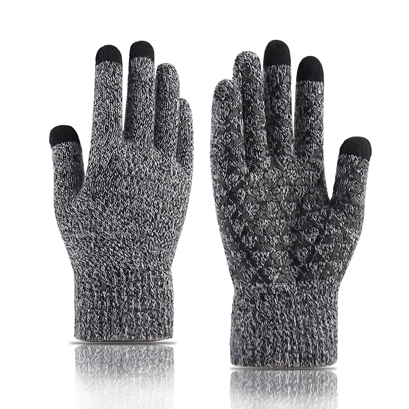 Andiker Winter Knit Gloves, Men Women Touch Screen Cold Weather Gloves, Full Finger Soft Warm anti Slip Gloves for Hiking