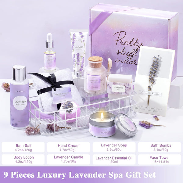 Gifts for Women Spa Lavender Bath Gifts Baskets for Women Mothers Day Gifts Birthday Gifts Relaxing Self Care Gift for Mom Her Auntie Sister