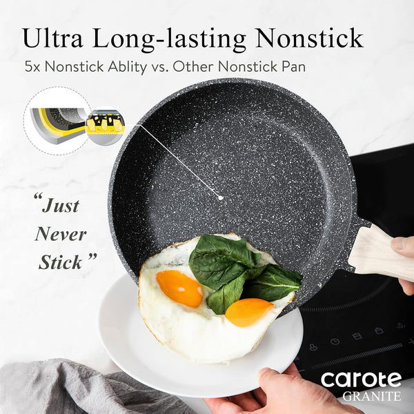 CAROTE Nonstick Frying Pan Skillet,Non Stick Granite Fry Pan Egg Pan Omelet Pans, Stone Cookware Chef'S Pan, PFOA Free,Induction