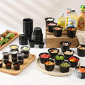 AOZITA 200-2 Oz Black Jello Shot Cups, Portion Cups, Small Plastic Containers with Lids, Airtight Souffle Cups, Salad Dressing Container, Sauce