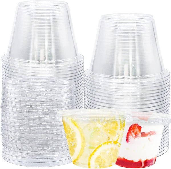 50 Pack Clear Cups with Lids,6 Oz Plastic Disposable Cups with Flat Lids(No Hole),Crystal PET Dessert Party Cups for Smoothy'S,Ice