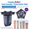Coin Counter Coin Sorter Tubeï½Creative 5-In-1 Change Sorter Coin Organizerï½Change Counter Machine Coin Rollerï½Coin Bank Holder Coin