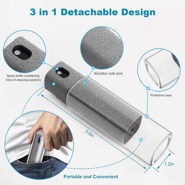 4 Pack Screen Cleaner 3-In-1 Touchscreen Mist Cleaner Spray and Microfiber Cloth Built-In Cleaning Solution Portable Reusable Fingerprint-Proof
