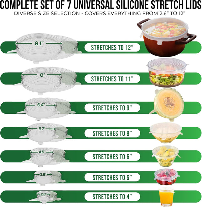 Reusable Silicone Stretch Lids for Food Storage in Fridge - Elastic Heat-Resistant Bowl Covers, Cups, Cans, Jars - Unive