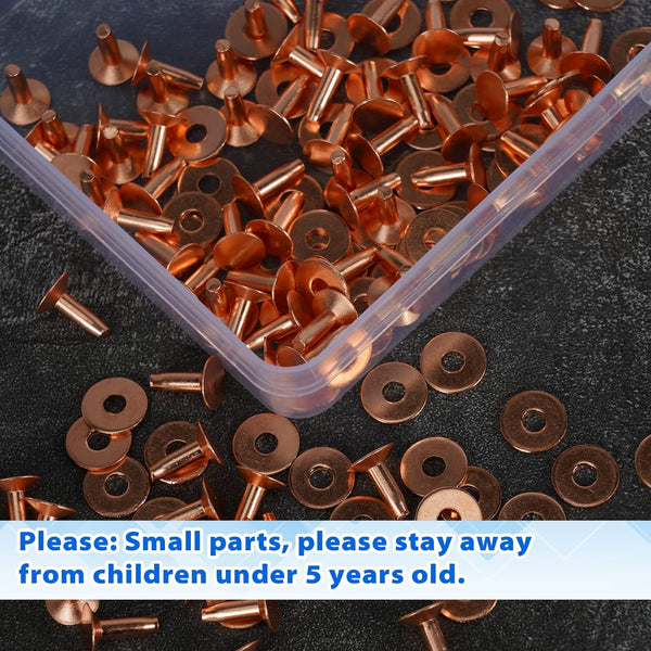 Junesunshine 154Pcs Copper Rivets for Leather, 2 Smooth Leather Rivets without Pattern, Pure Copper Rivets and Burrs for Leather Work Jeans